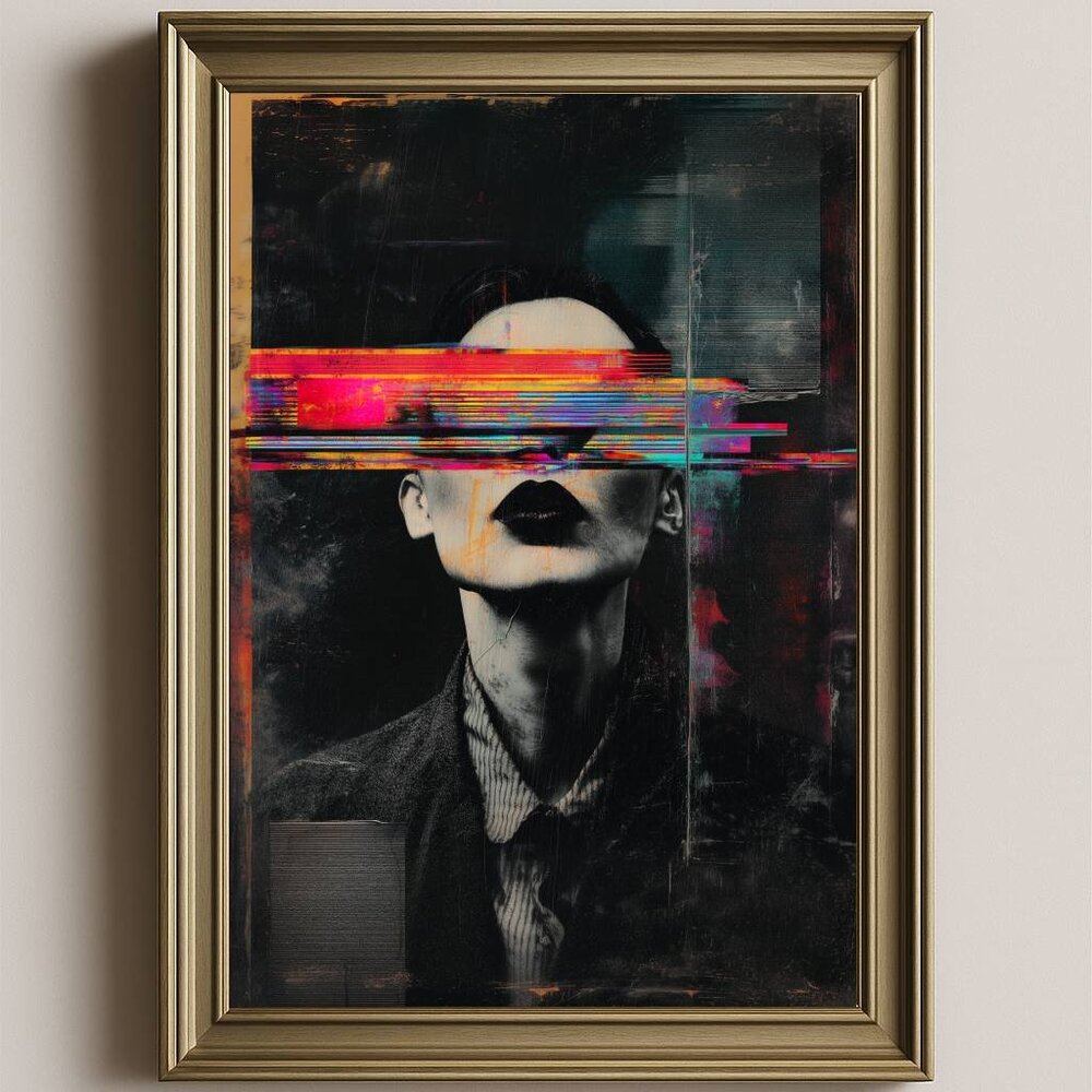 8.5x11 Glitch Woman Art Print | Dark Surreal Colorful